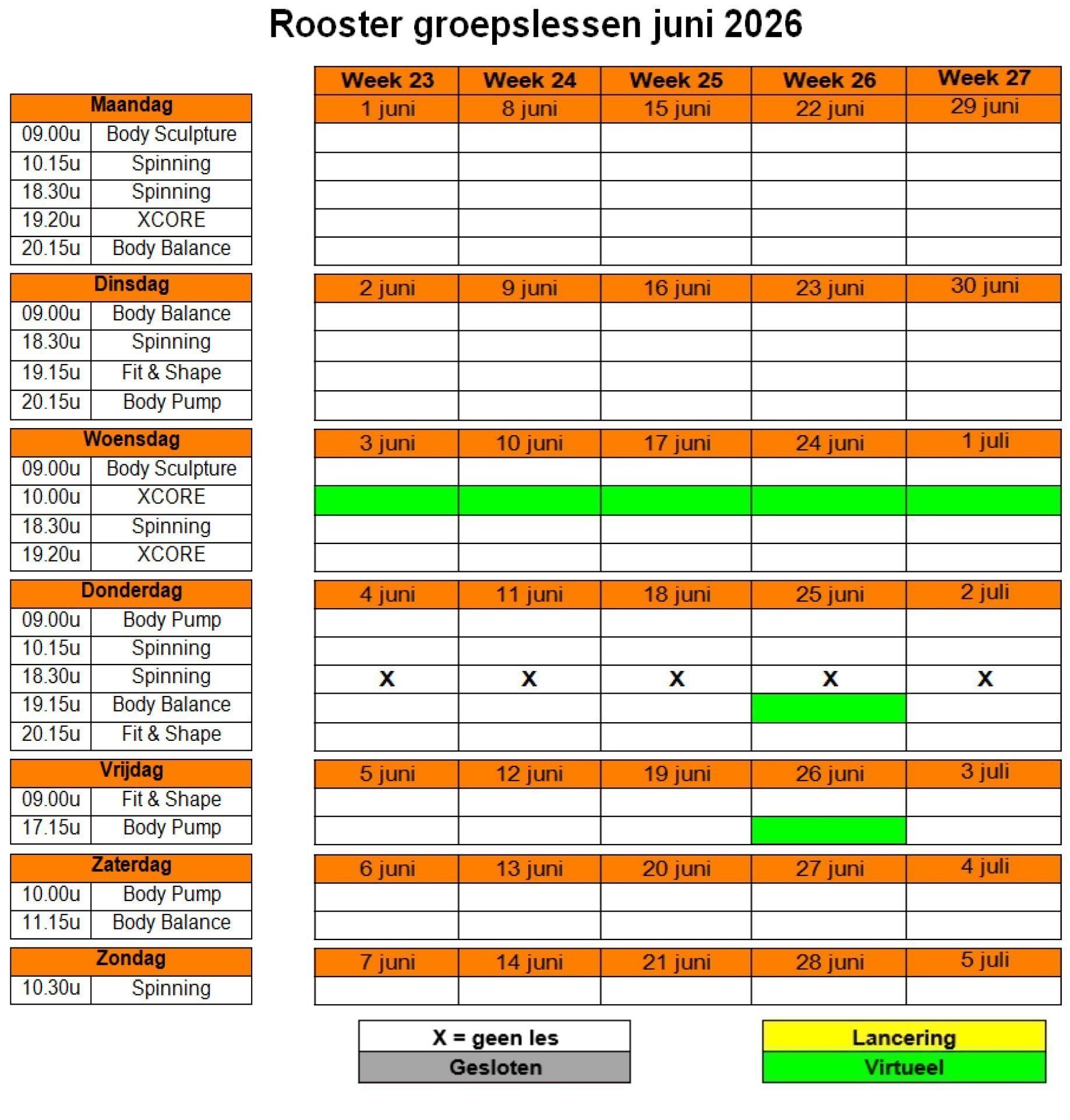 06 Lesrooster juni 2026 Lesrooster 2