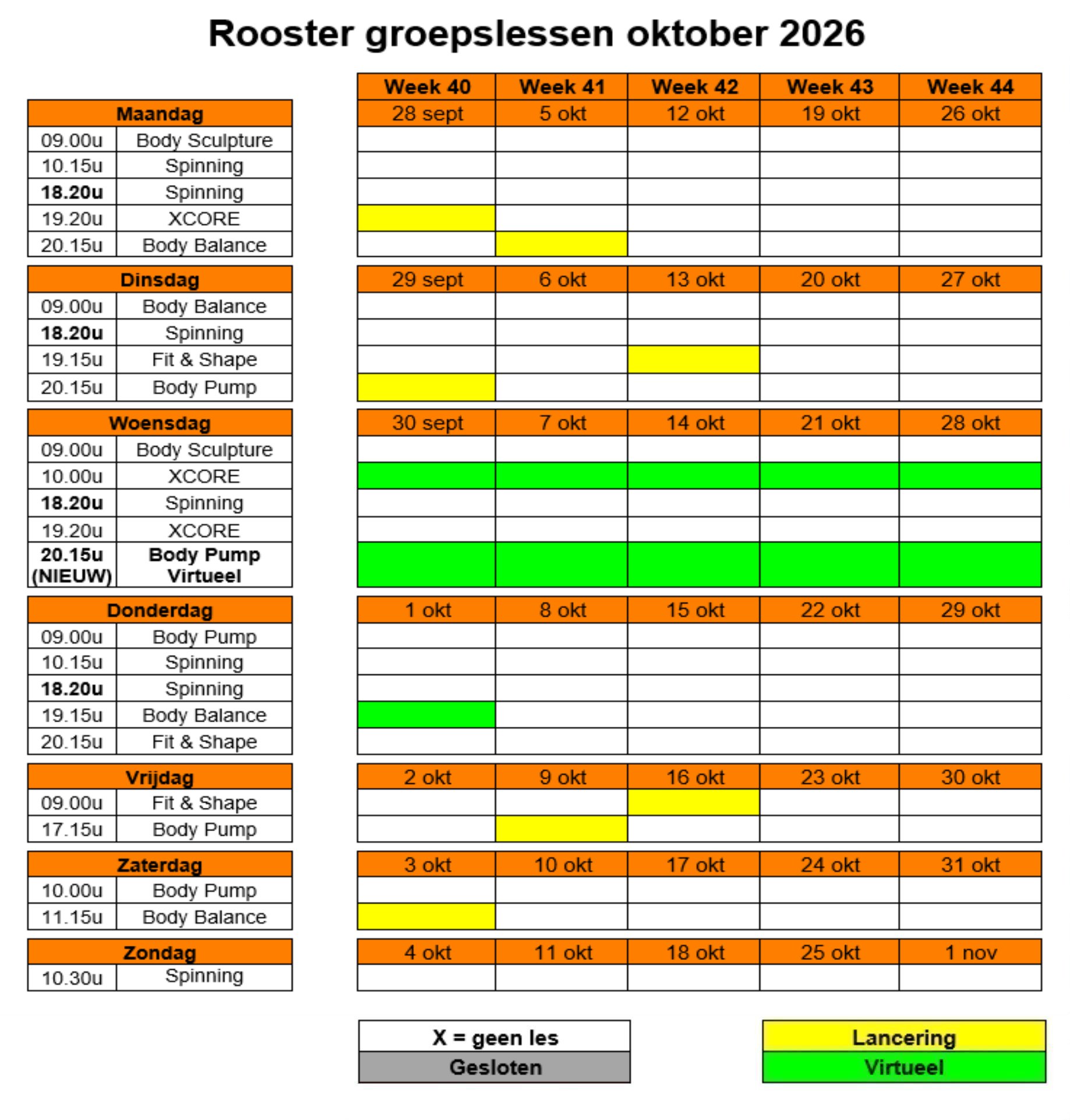10 Lesrooster okt 2026 Lesrooster 2